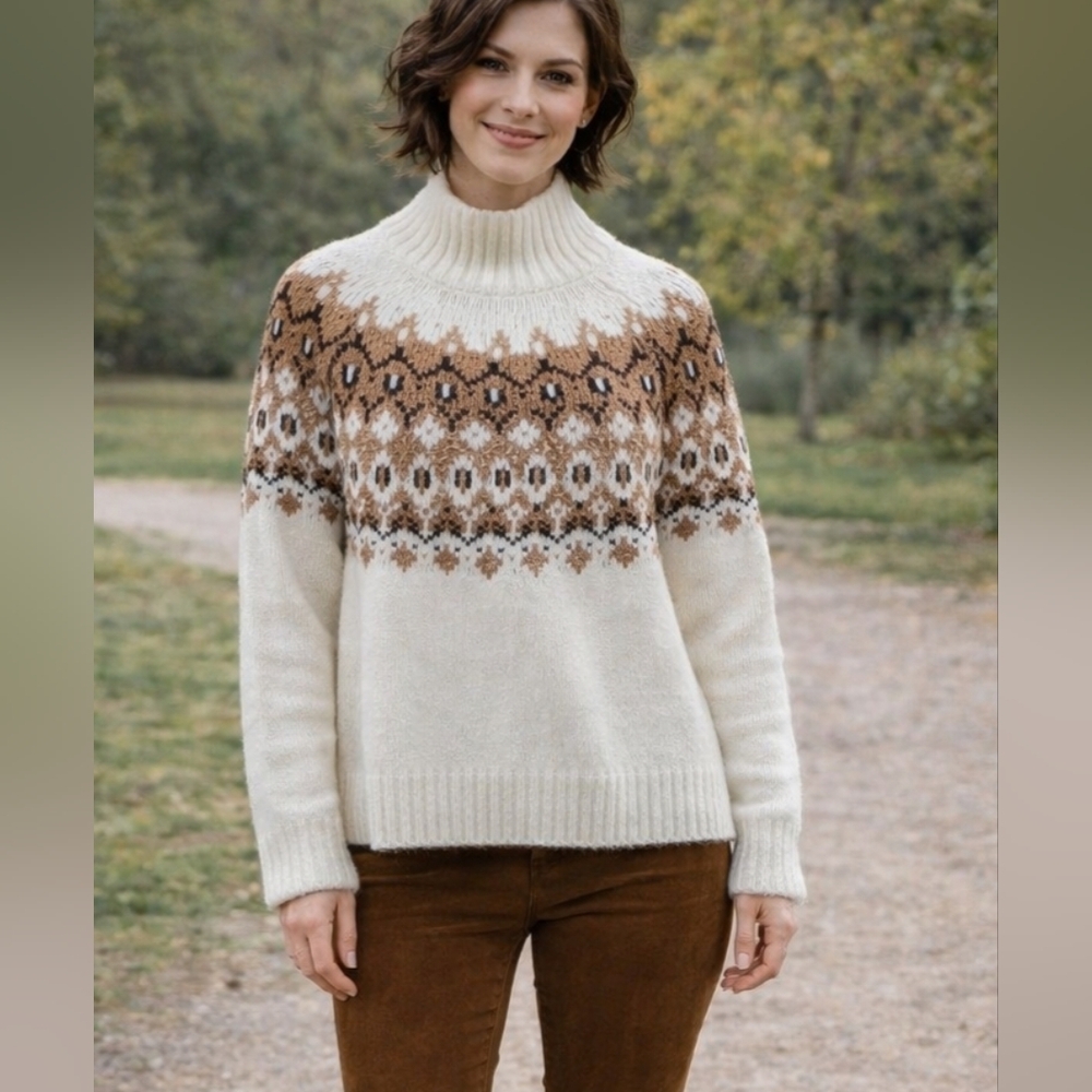 Universal Standatd Cream and Brown Fair isle  Patterned Sweater.